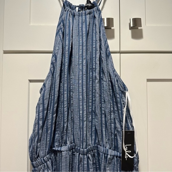 Lulu’s Destination Vacay Blue Striped Halter Wide-Leg Jumpsuit Size Medium - Picture 10 of 10